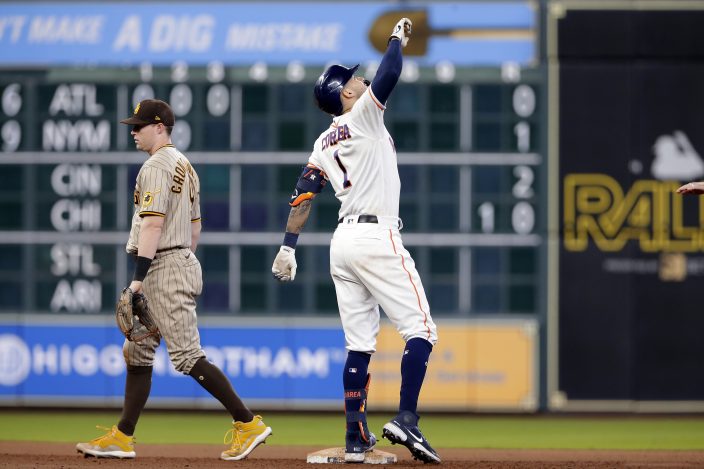 Greinke throws 8 solid innings, Astros beat Padres 7-4