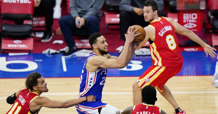 DeVonta Smith and Jalen Hurts sit courtside for Sixers vs. Hawks