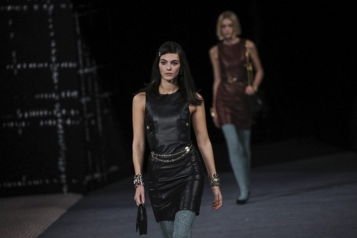 A model wears a creation as part of the Louis Vuitton Ready To Wear  Fall/Winter 2022-2023 fashion collection, unveiled during the Fashion Week  in Paris, Monday, March 7, 2022. (Photo by Vianney