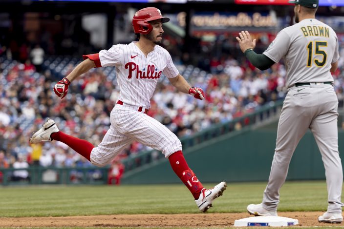 Castellanos hits 2 homers again, powers Phillies past Braves 3-1 and into  2nd straight NLCS – KXAN Austin
